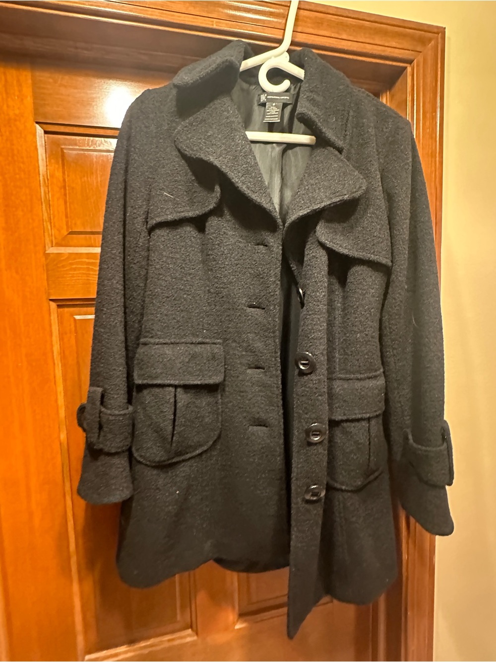 INC International Concepts Black Wool Blend Pea Coat